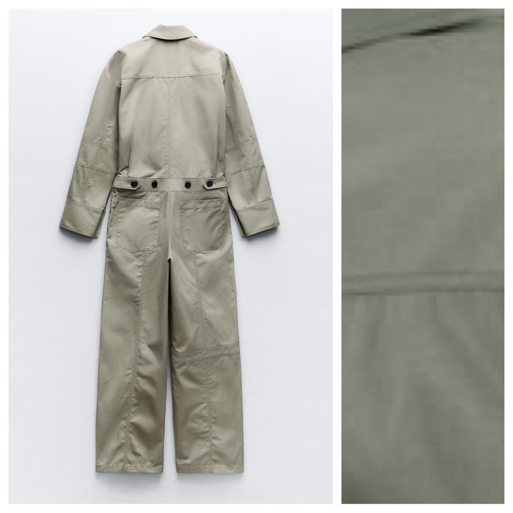 NWT. Zara Greenish Cotton Full Length Jumpsuit. Size S. - Picture 9 of 12